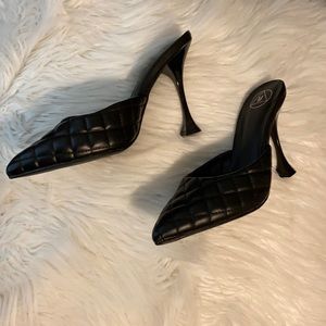Black High Heel Quilted Mules